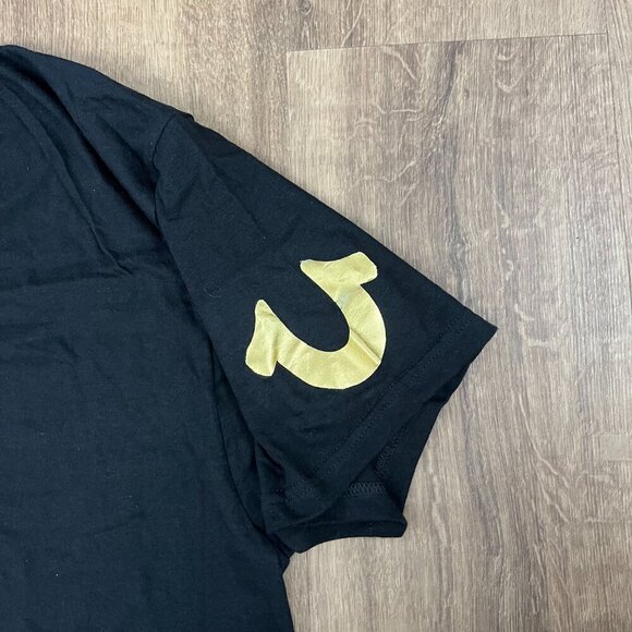 EUC True Religion Black V-Neck T-shirt Gold Logo Sz XL - Picture 3 of 8